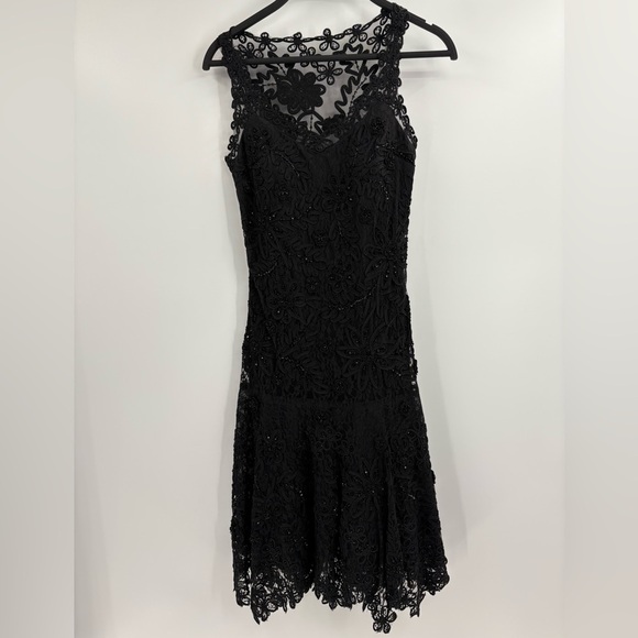 Cache Vintage Y2K Black Beaded Goth Witchy Flapper Mesh Flared Dress Size 2 - Picture 1 of 16